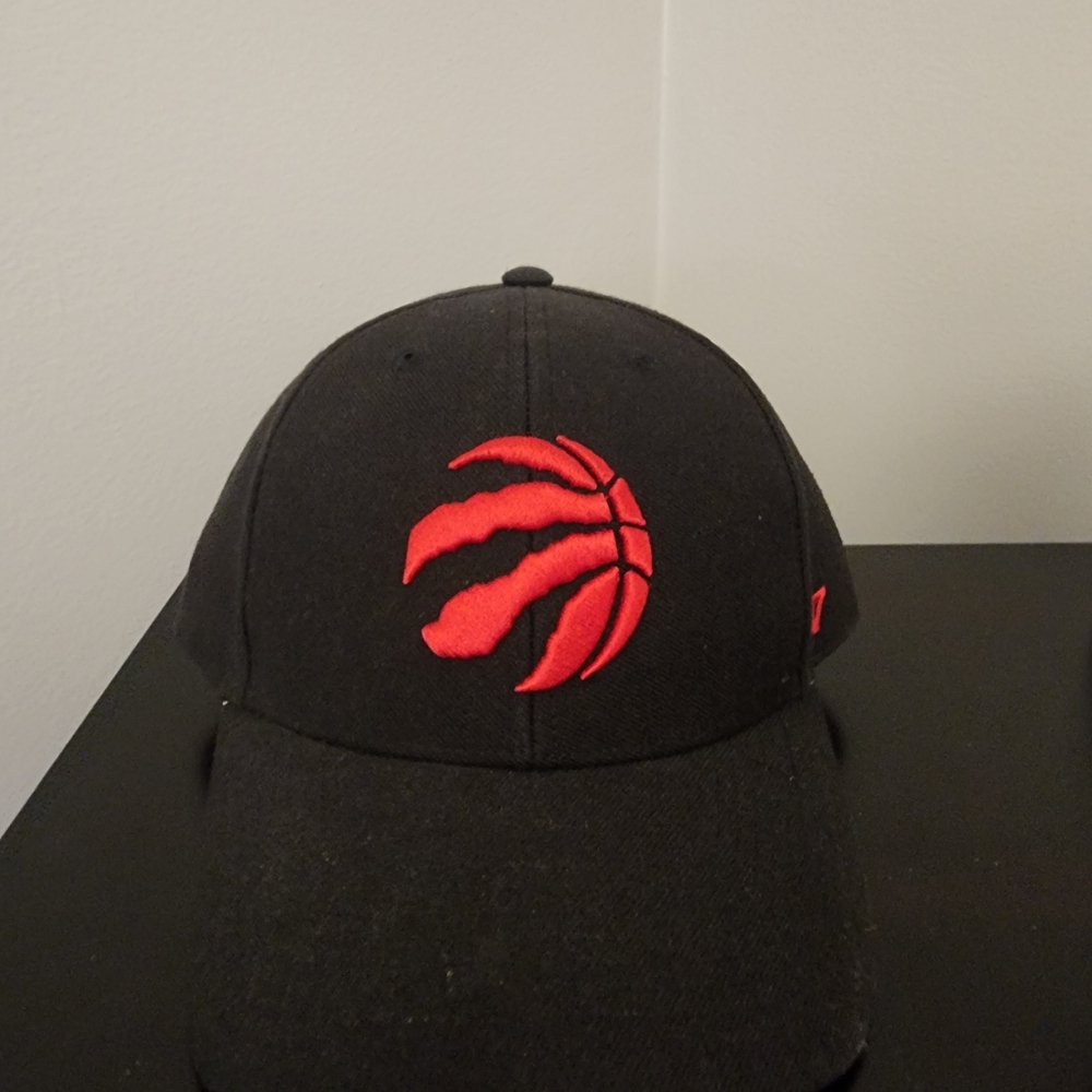 47 Brand Black Cap with Bold Red Raptors Logo